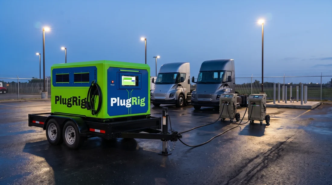 Electric delivery vans charging from the unit at a fleet depot
