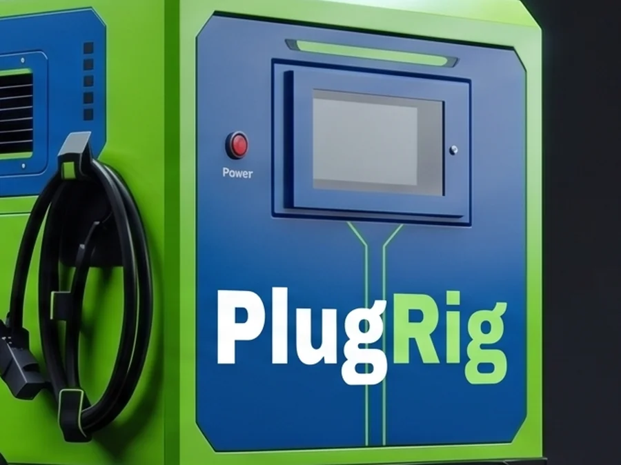 Close view of the unit's control door: touchscreen, power indicator and stowed charging cable